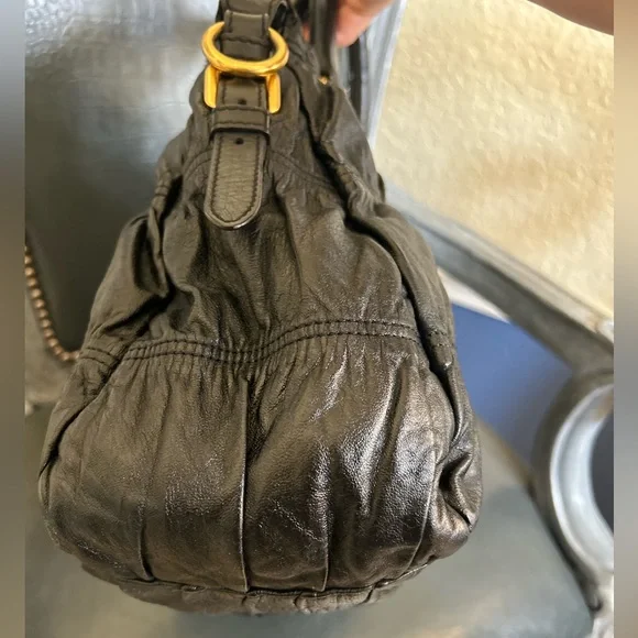 PRADA Ruched Gaufre Leather Top Handle Bag Crossbody Handbag Buttery Soft - Picture 7 of 17